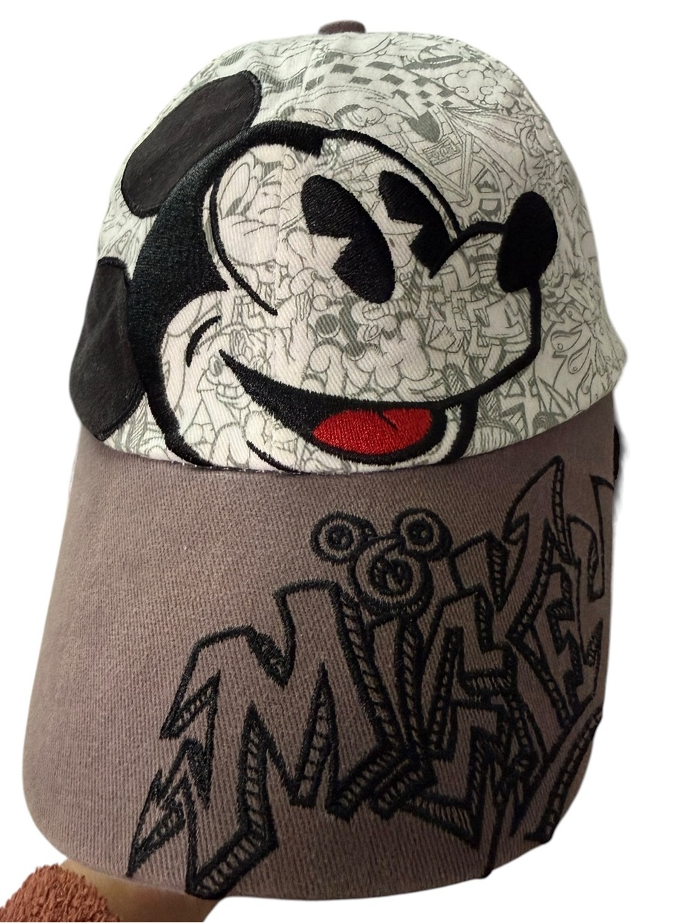 Disney Parks Mickey Mouse Graffiti Sketch Baseball Cap Hat Brown White Adult